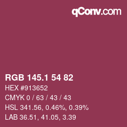 カラーコード: RGB 145.1 54 82 | qconv.com