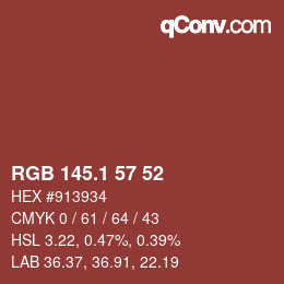 カラーコード: RGB 145.1 57 52 | qconv.com