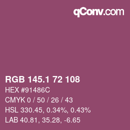 カラーコード: RGB 145.1 72 108 | qconv.com