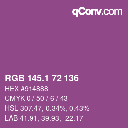 カラーコード: RGB 145.1 72 136 | qconv.com