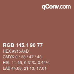カラーコード: RGB 145.1 90 77 | qconv.com