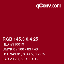 カラーコード: RGB 145.3 0.4 25 | qconv.com