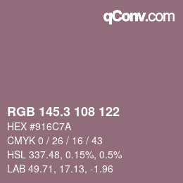 カラーコード: RGB 145.3 108 122 | qconv.com