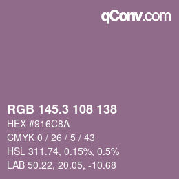 カラーコード: RGB 145.3 108 138 | qconv.com