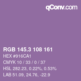 カラーコード: RGB 145.3 108 161 | qconv.com