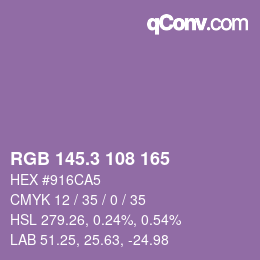 カラーコード: RGB 145.3 108 165 | qconv.com