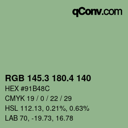 カラーコード: RGB 145.3 180.4 140 | qconv.com