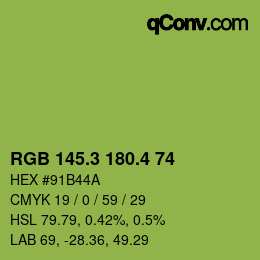 カラーコード: RGB 145.3 180.4 74 | qconv.com