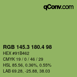カラーコード: RGB 145.3 180.4 98 | qconv.com