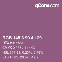 カラーコード: RGB 145.3 90.4 129 | qconv.com