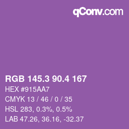 カラーコード: RGB 145.3 90.4 167 | qconv.com