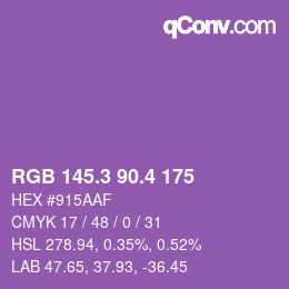 カラーコード: RGB 145.3 90.4 175 | qconv.com