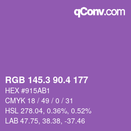 カラーコード: RGB 145.3 90.4 177 | qconv.com