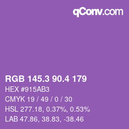 カラーコード: RGB 145.3 90.4 179 | qconv.com
