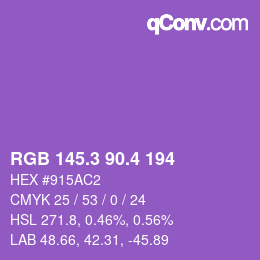カラーコード: RGB 145.3 90.4 194 | qconv.com