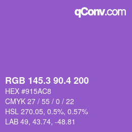 カラーコード: RGB 145.3 90.4 200 | qconv.com