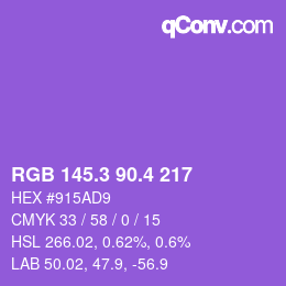 カラーコード: RGB 145.3 90.4 217 | qconv.com