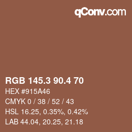 カラーコード: RGB 145.3 90.4 70 | qconv.com