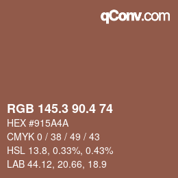 カラーコード: RGB 145.3 90.4 74 | qconv.com
