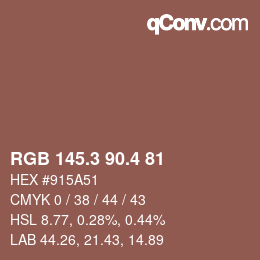 カラーコード: RGB 145.3 90.4 81 | qconv.com