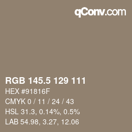 Color code: RGB 145.5 129 111 | qconv.com