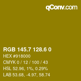 カラーコード: RGB 145.7 128.6 0 | qconv.com