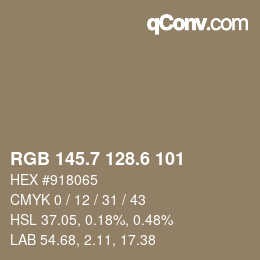 カラーコード: RGB 145.7 128.6 101 | qconv.com