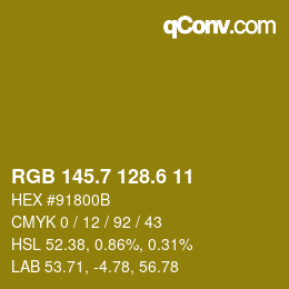 カラーコード: RGB 145.7 128.6 11 | qconv.com