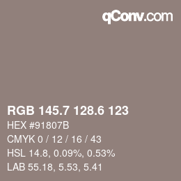 カラーコード: RGB 145.7 128.6 123 | qconv.com