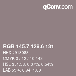 カラーコード: RGB 145.7 128.6 131 | qconv.com