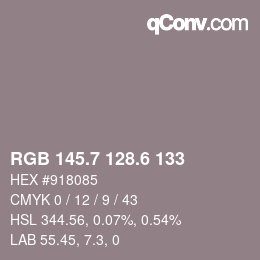 カラーコード: RGB 145.7 128.6 133 | qconv.com