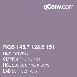 カラーコード: RGB 145.7 128.6 151 | qconv.com