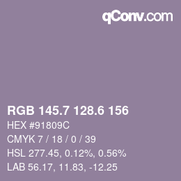 カラーコード: RGB 145.7 128.6 156 | qconv.com