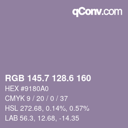 カラーコード: RGB 145.7 128.6 160 | qconv.com
