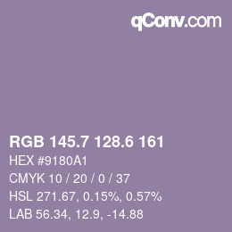 カラーコード: RGB 145.7 128.6 161 | qconv.com