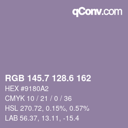 カラーコード: RGB 145.7 128.6 162 | qconv.com