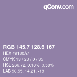カラーコード: RGB 145.7 128.6 167 | qconv.com