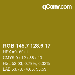 カラーコード: RGB 145.7 128.6 17 | qconv.com