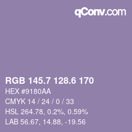カラーコード: RGB 145.7 128.6 170 | qconv.com