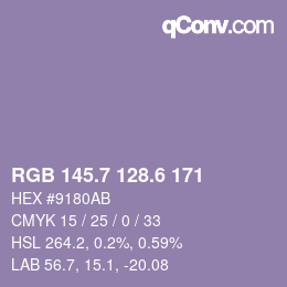 カラーコード: RGB 145.7 128.6 171 | qconv.com