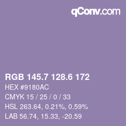 カラーコード: RGB 145.7 128.6 172 | qconv.com