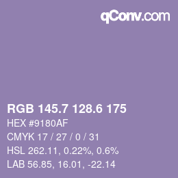 カラーコード: RGB 145.7 128.6 175 | qconv.com