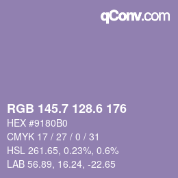 カラーコード: RGB 145.7 128.6 176 | qconv.com