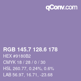 カラーコード: RGB 145.7 128.6 178 | qconv.com