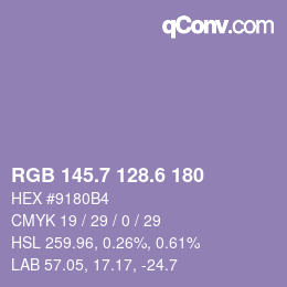 カラーコード: RGB 145.7 128.6 180 | qconv.com