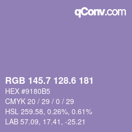 カラーコード: RGB 145.7 128.6 181 | qconv.com
