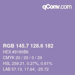 カラーコード: RGB 145.7 128.6 182 | qconv.com