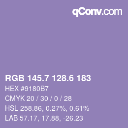 カラーコード: RGB 145.7 128.6 183 | qconv.com