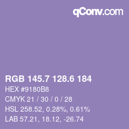 カラーコード: RGB 145.7 128.6 184 | qconv.com