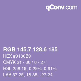 カラーコード: RGB 145.7 128.6 185 | qconv.com